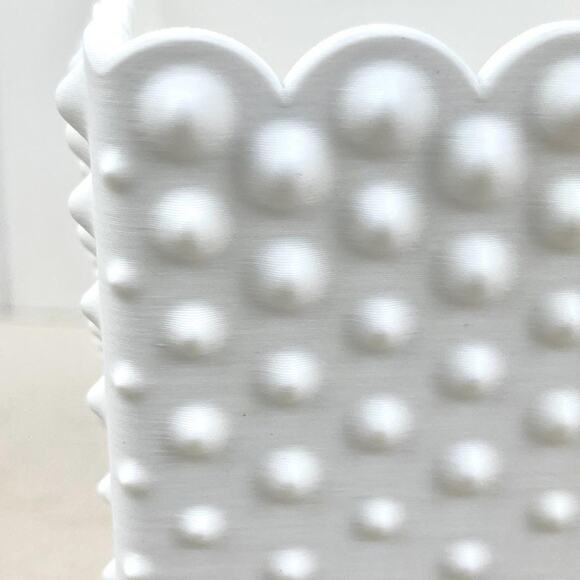 White Hobnail Bowl, Small Pedestal Bowl, Decorative Bowl with Scalloped Edge - Picture 4 of 9